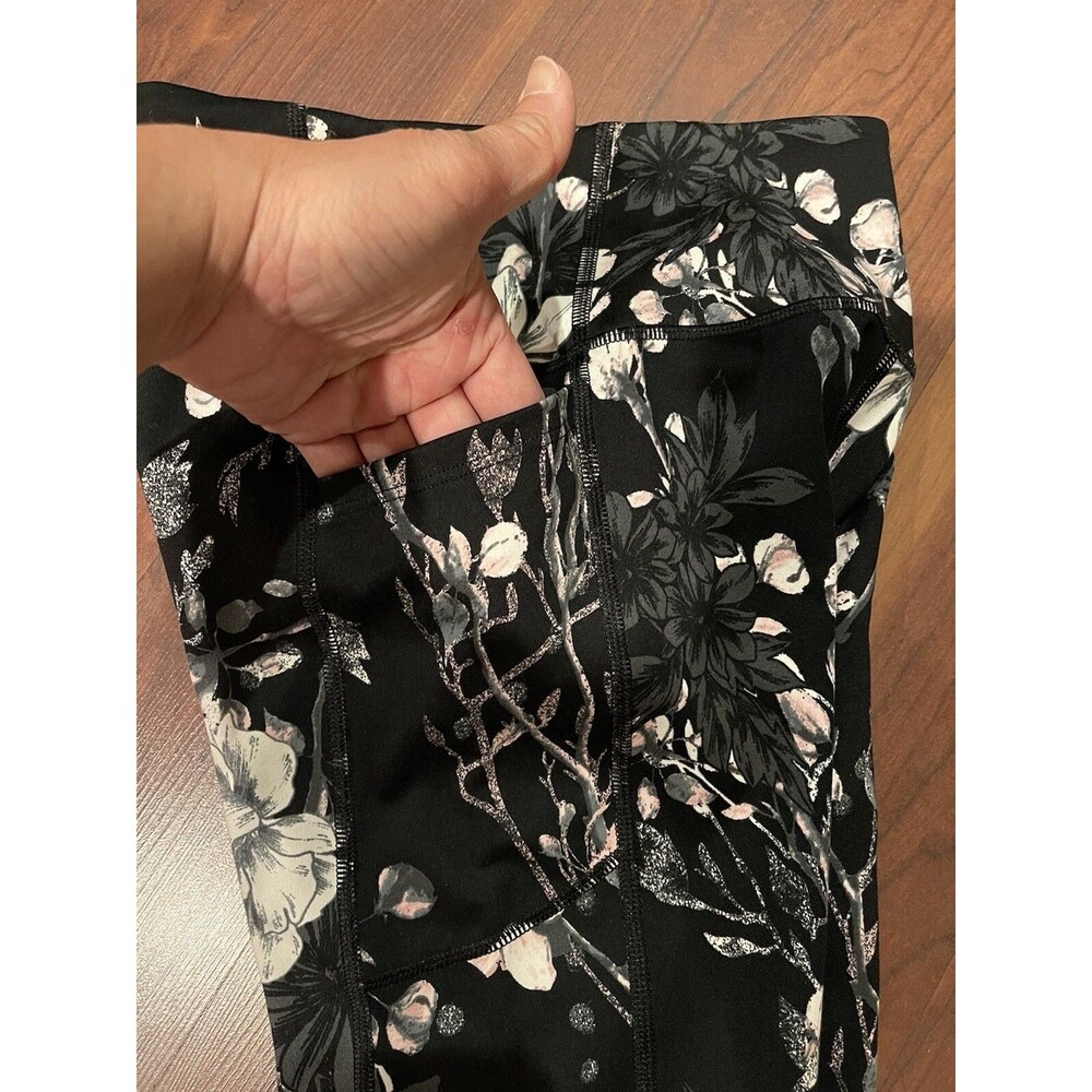 2 Women PINK Victoria's Secret Pants Floral & Solid Black Joggers Leggings Yoga - Picture 5 of 12